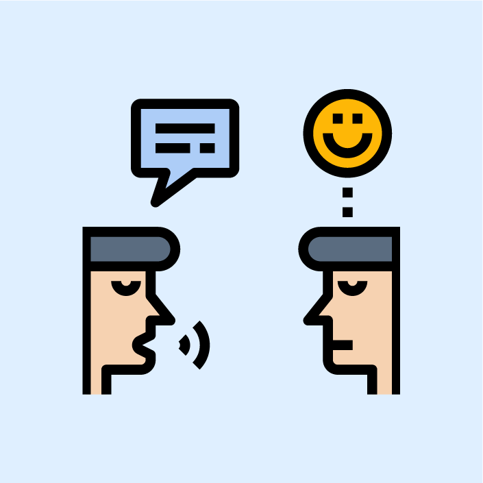 Speech bubble and heart icon representing communication and emotional expression.